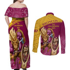 brisbane-broncos-rugby-couples-matching-off-shoulder-maxi-dress-and-long-sleeve-button-shirts-go-champions-2023-mascot-with-polynesian-indigenous-art