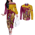 brisbane-broncos-rugby-couples-matching-off-the-shoulder-long-sleeve-dress-and-long-sleeve-button-shirts-go-champions-2023-mascot-with-polynesian-indigenous-art