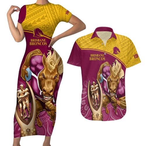 brisbane-broncos-rugby-couples-matching-short-sleeve-bodycon-dress-and-hawaiian-shirt-go-champions-2023-mascot-with-polynesian-indigenous-art