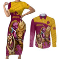 brisbane-broncos-rugby-couples-matching-short-sleeve-bodycon-dress-and-long-sleeve-button-shirts-go-champions-2023-mascot-with-polynesian-indigenous-art