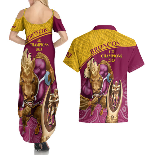 brisbane-broncos-rugby-couples-matching-summer-maxi-dress-and-hawaiian-shirt-go-champions-2023-mascot-with-polynesian-indigenous-art