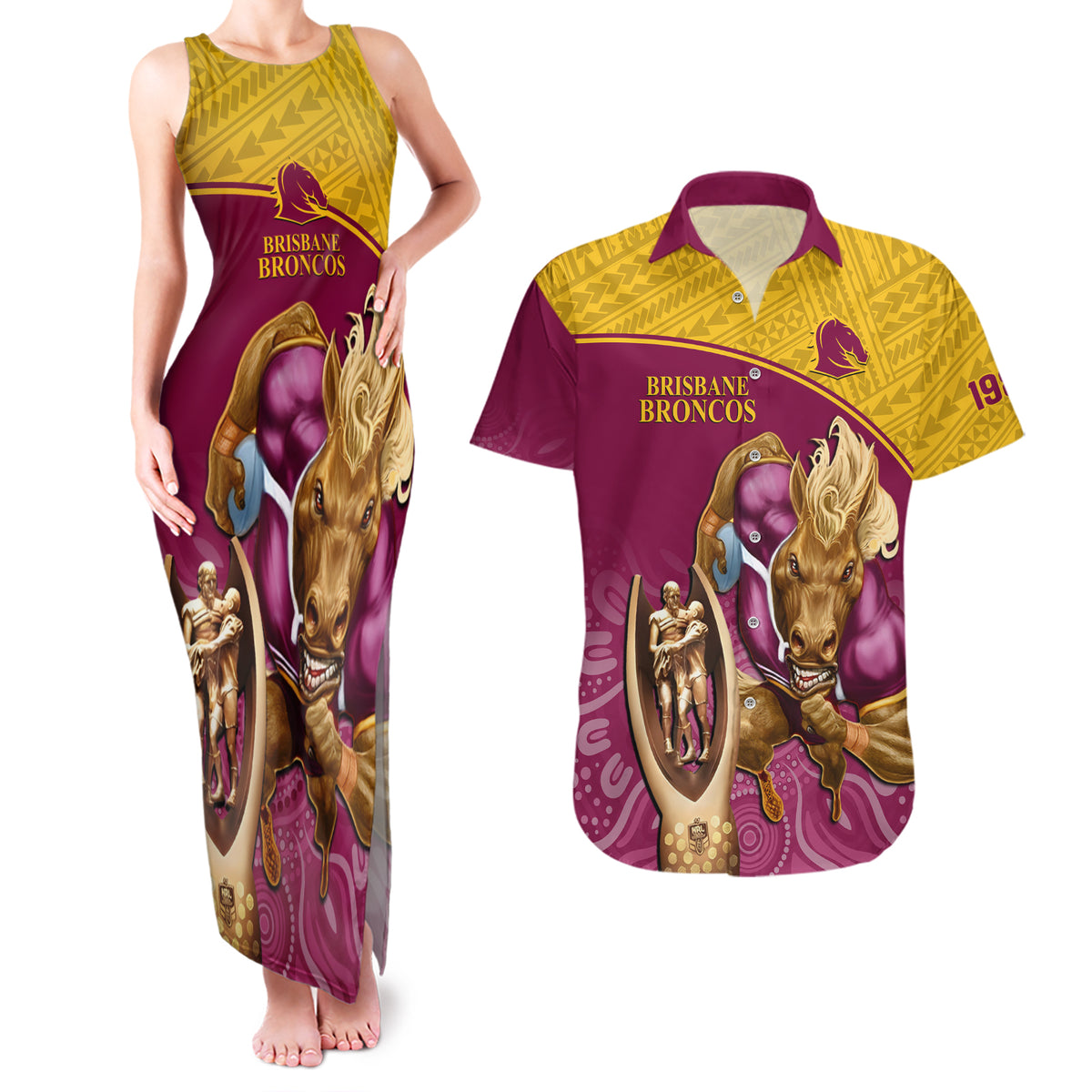 brisbane-broncos-rugby-couples-matching-tank-maxi-dress-and-hawaiian-shirt-go-champions-2023-mascot-with-polynesian-indigenous-art