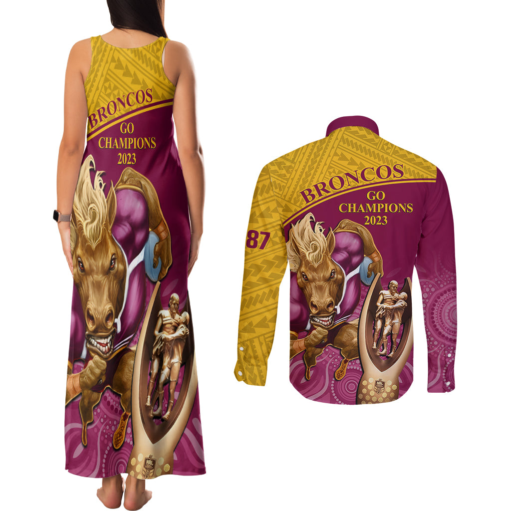 brisbane-broncos-rugby-couples-matching-tank-maxi-dress-and-long-sleeve-button-shirts-go-champions-2023-mascot-with-polynesian-indigenous-art