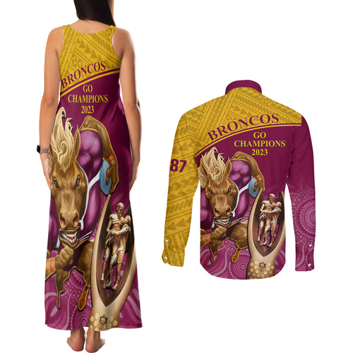 brisbane-broncos-rugby-couples-matching-tank-maxi-dress-and-long-sleeve-button-shirts-go-champions-2023-mascot-with-polynesian-indigenous-art