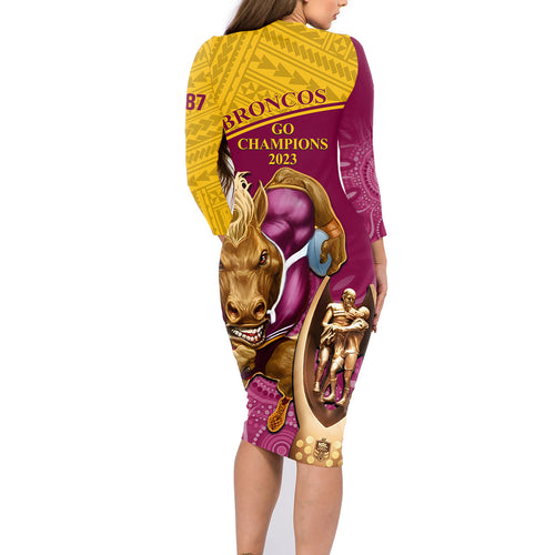 brisbane-broncos-rugby-family-matching-long-sleeve-bodycon-dress-and-hawaiian-shirt-go-champions-2023-mascot-with-polynesian-indigenous-art