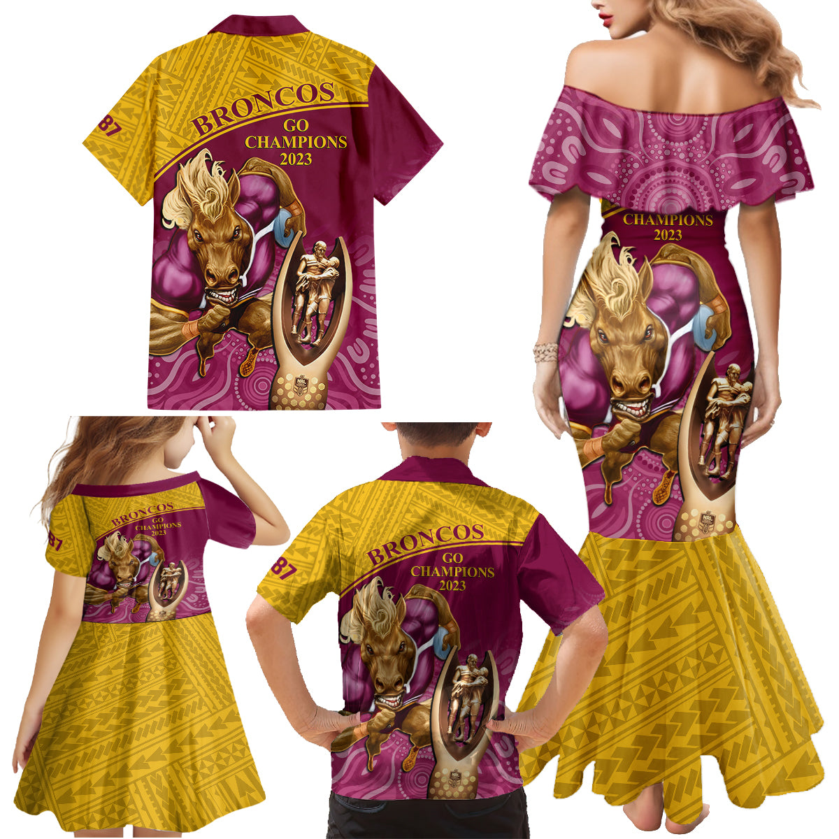 brisbane-broncos-rugby-family-matching-mermaid-dress-and-hawaiian-shirt-go-champions-2023-mascot-with-polynesian-indigenous-art