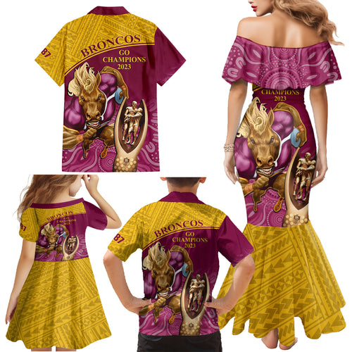 brisbane-broncos-rugby-family-matching-mermaid-dress-and-hawaiian-shirt-go-champions-2023-mascot-with-polynesian-indigenous-art