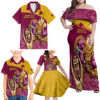 brisbane-broncos-rugby-family-matching-off-shoulder-maxi-dress-and-hawaiian-shirt-go-champions-2023-mascot-with-polynesian-indigenous-art
