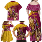 brisbane-broncos-rugby-family-matching-off-shoulder-maxi-dress-and-hawaiian-shirt-go-champions-2023-mascot-with-polynesian-indigenous-art
