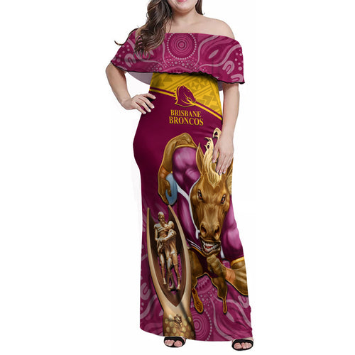 brisbane-broncos-rugby-family-matching-off-shoulder-maxi-dress-and-hawaiian-shirt-go-champions-2023-mascot-with-polynesian-indigenous-art