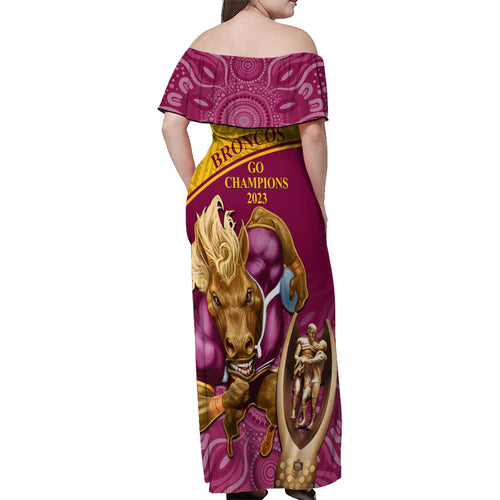 brisbane-broncos-rugby-family-matching-off-shoulder-maxi-dress-and-hawaiian-shirt-go-champions-2023-mascot-with-polynesian-indigenous-art