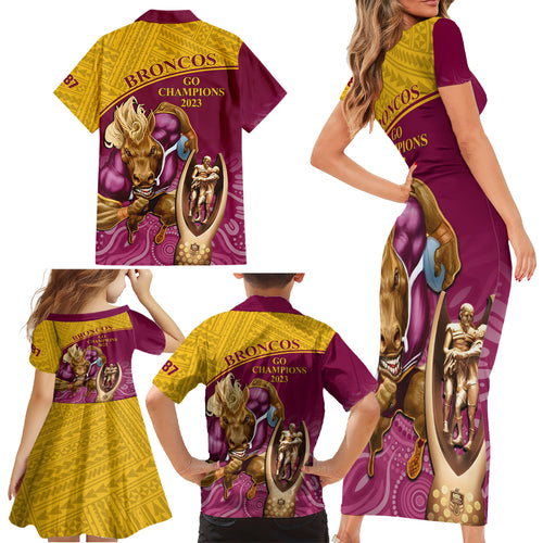 brisbane-broncos-rugby-family-matching-short-sleeve-bodycon-dress-and-hawaiian-shirt-go-champions-2023-mascot-with-polynesian-indigenous-art