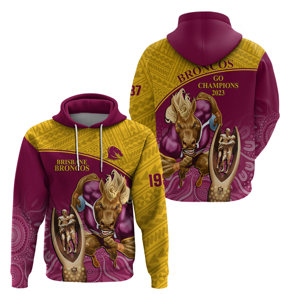 brisbane-broncos-rugby-hoodie-go-champions-2023-mascot-with-polynesian-indigenous-art