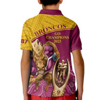brisbane-broncos-rugby-kid-polo-shirt-go-champions-2023-mascot-with-polynesian-indigenous-art
