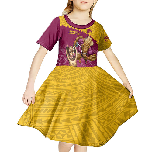 brisbane-broncos-rugby-kid-short-sleeve-dress-go-champions-2023-mascot-with-polynesian-indigenous-art