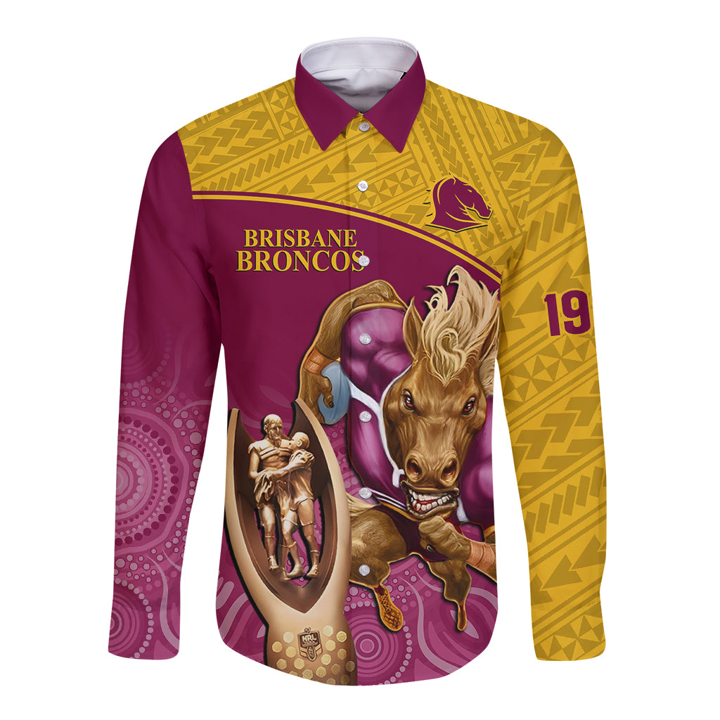 brisbane-broncos-rugby-long-sleeve-button-shirt-go-champions-2023-mascot-with-polynesian-indigenous-art