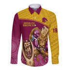 brisbane-broncos-rugby-long-sleeve-button-shirt-go-champions-2023-mascot-with-polynesian-indigenous-art