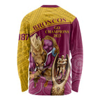 brisbane-broncos-rugby-long-sleeve-shirt-go-champions-2023-mascot-with-polynesian-indigenous-art