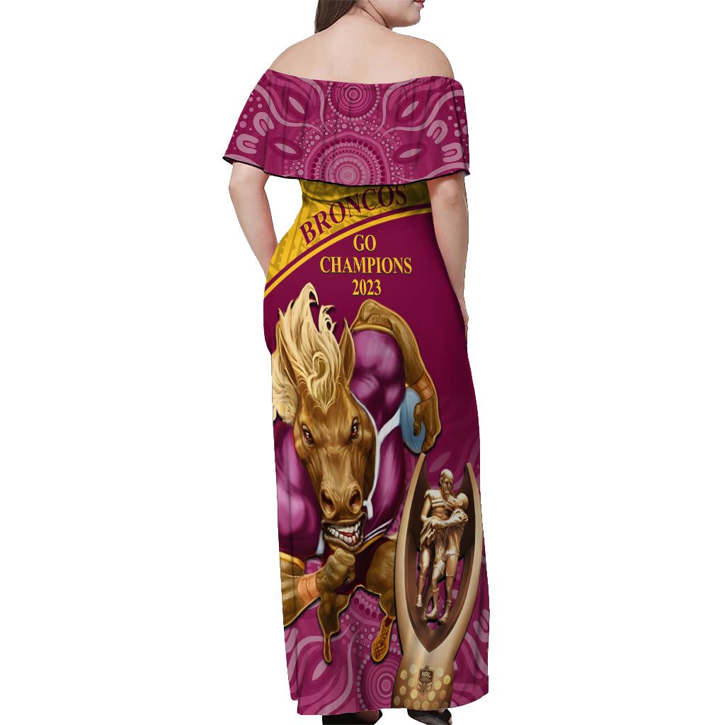 brisbane-broncos-rugby-off-shoulder-maxi-dress-go-champions-2023-mascot-with-polynesian-indigenous-art