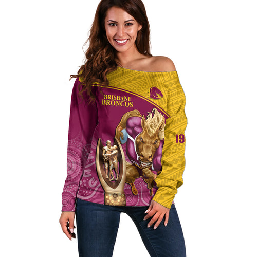 brisbane-broncos-rugby-off-shoulder-sweater-go-champions-2023-mascot-with-polynesian-indigenous-art