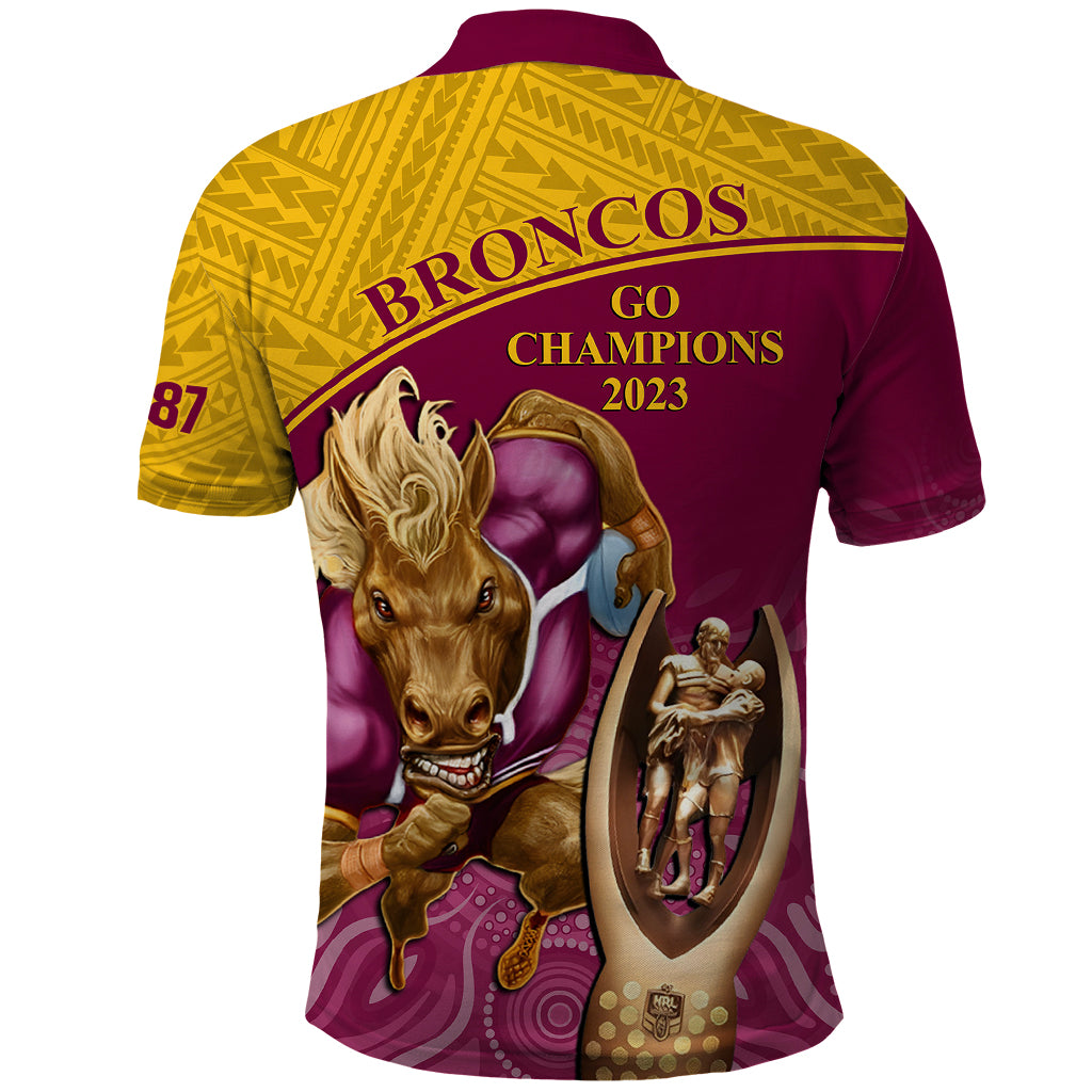 brisbane-broncos-rugby-polo-shirt-go-champions-2023-mascot-with-polynesian-indigenous-art