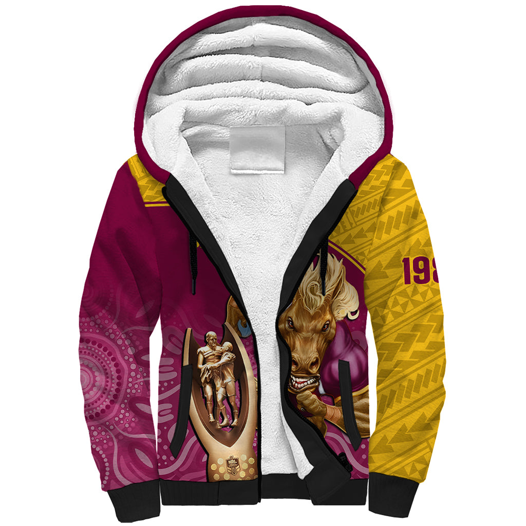brisbane-broncos-rugby-sherpa-hoodie-go-champions-2023-mascot-with-polynesian-indigenous-art