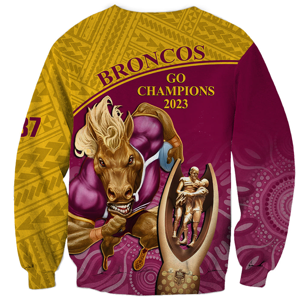 brisbane-broncos-rugby-sweatshirt-go-champions-2023-mascot-with-polynesian-indigenous-art