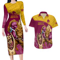 custom-brisbane-broncos-rugby-couples-matching-long-sleeve-bodycon-dress-and-hawaiian-shirt-go-champions-2023-mascot-with-polynesian-indigenous-art