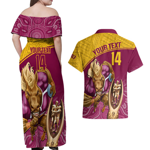 custom-brisbane-broncos-rugby-couples-matching-off-shoulder-maxi-dress-and-hawaiian-shirt-go-champions-2023-mascot-with-polynesian-indigenous-art