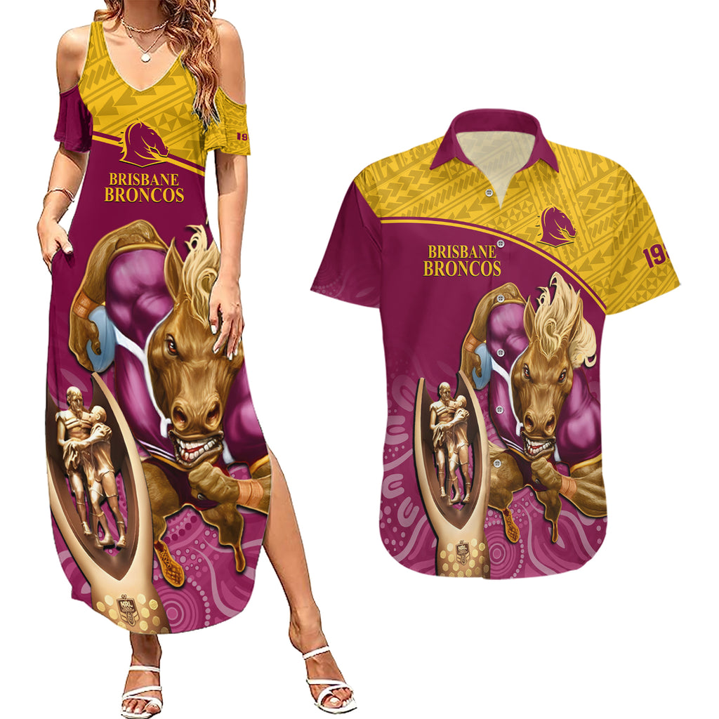 custom-brisbane-broncos-rugby-couples-matching-summer-maxi-dress-and-hawaiian-shirt-go-champions-2023-mascot-with-polynesian-indigenous-art