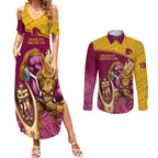 custom-brisbane-broncos-rugby-couples-matching-summer-maxi-dress-and-long-sleeve-button-shirts-go-champions-2023-mascot-with-polynesian-indigenous-art