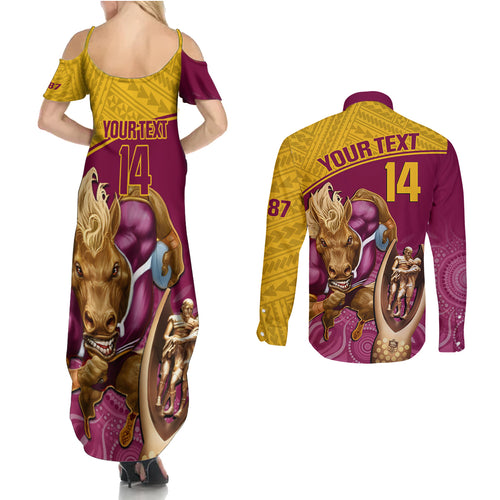 custom-brisbane-broncos-rugby-couples-matching-summer-maxi-dress-and-long-sleeve-button-shirts-go-champions-2023-mascot-with-polynesian-indigenous-art