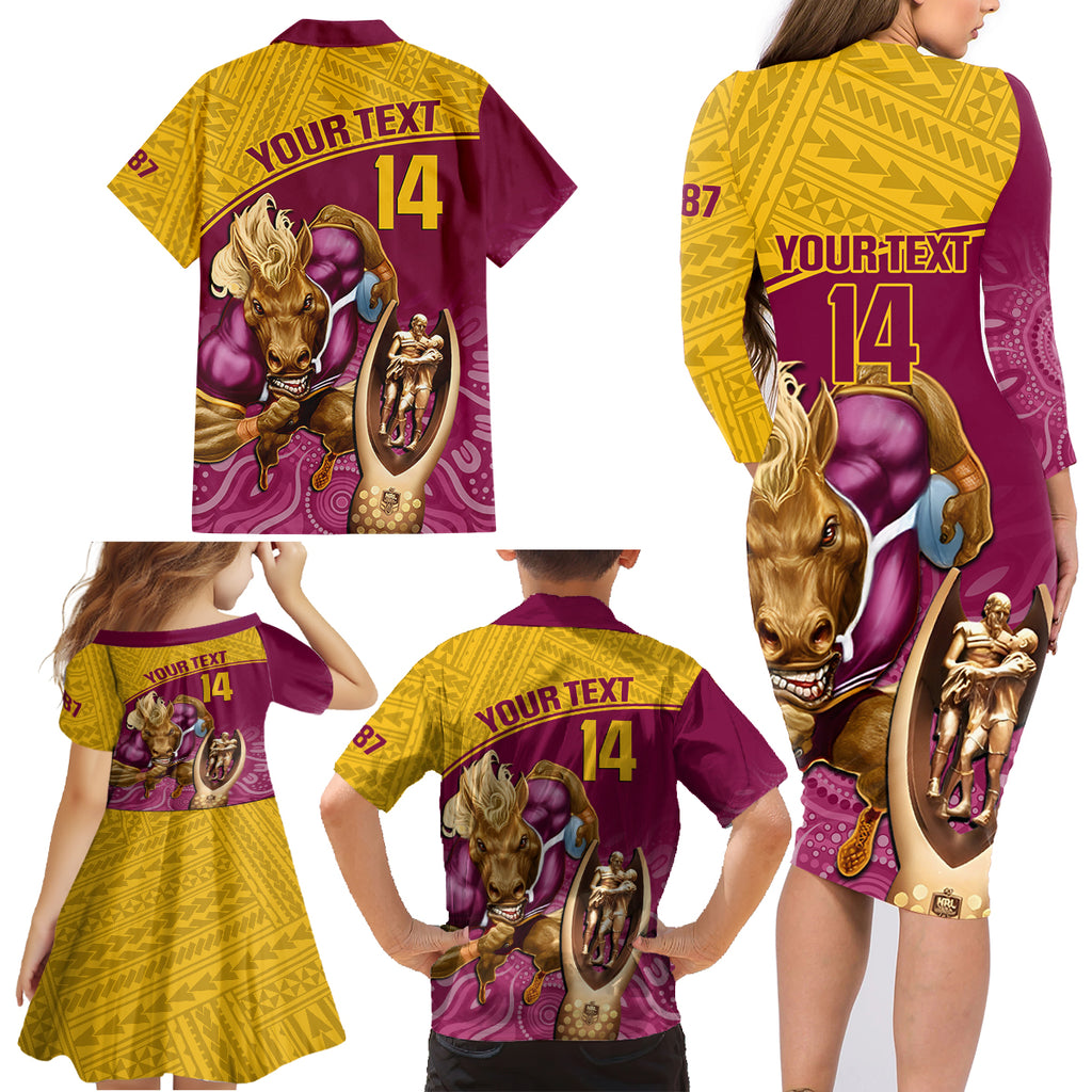 custom-brisbane-broncos-rugby-family-matching-long-sleeve-bodycon-dress-and-hawaiian-shirt-go-champions-2023-mascot-with-polynesian-indigenous-art