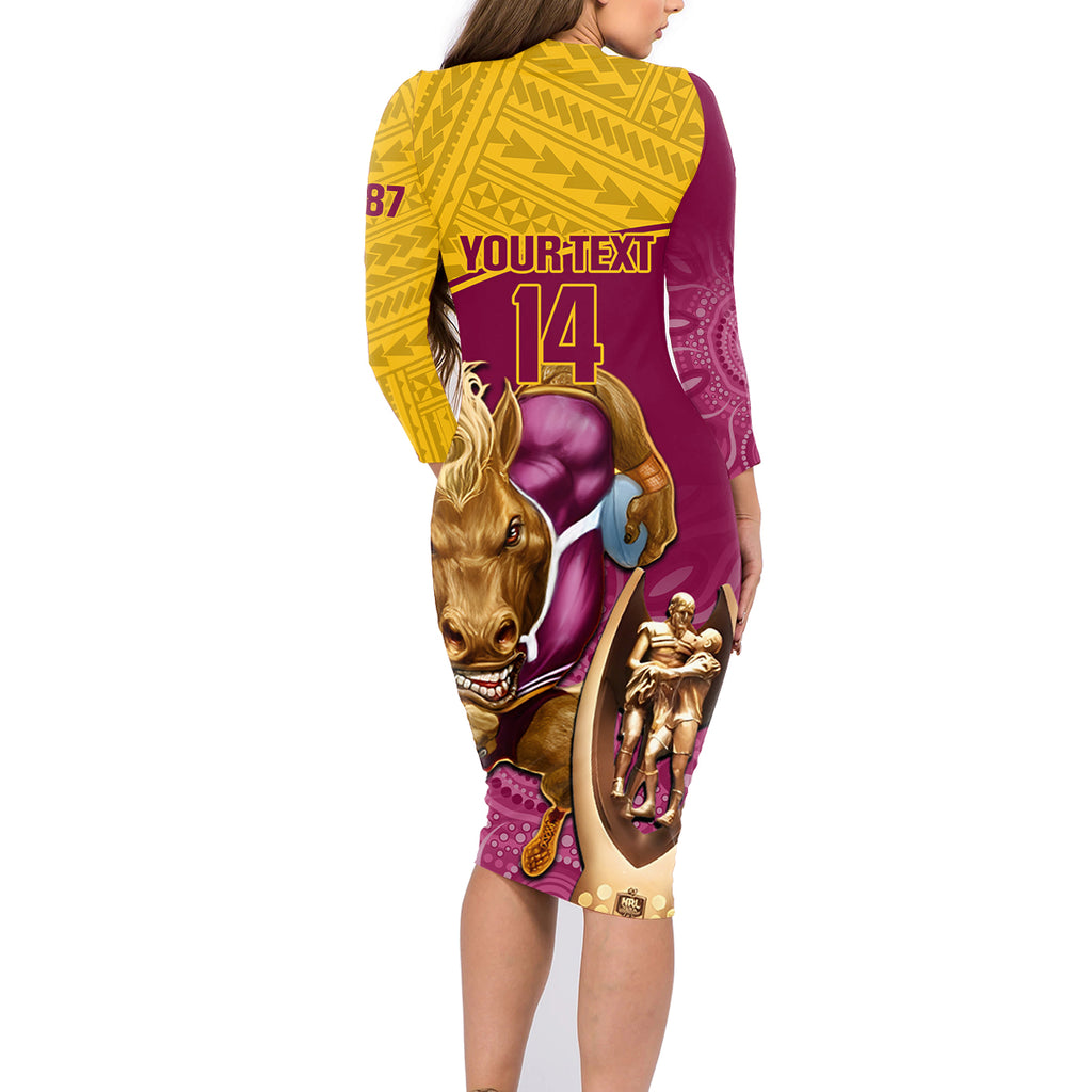 custom-brisbane-broncos-rugby-family-matching-long-sleeve-bodycon-dress-and-hawaiian-shirt-go-champions-2023-mascot-with-polynesian-indigenous-art