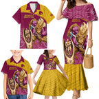 custom-brisbane-broncos-rugby-family-matching-mermaid-dress-and-hawaiian-shirt-go-champions-2023-mascot-with-polynesian-indigenous-art