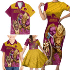 custom-brisbane-broncos-rugby-family-matching-short-sleeve-bodycon-dress-and-hawaiian-shirt-go-champions-2023-mascot-with-polynesian-indigenous-art