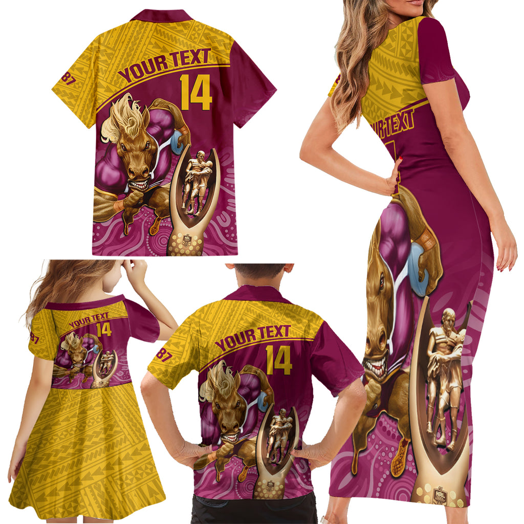 custom-brisbane-broncos-rugby-family-matching-short-sleeve-bodycon-dress-and-hawaiian-shirt-go-champions-2023-mascot-with-polynesian-indigenous-art