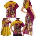 custom-brisbane-broncos-rugby-family-matching-short-sleeve-bodycon-dress-and-hawaiian-shirt-go-champions-2023-mascot-with-polynesian-indigenous-art