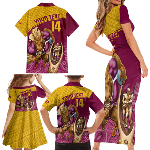 custom-brisbane-broncos-rugby-family-matching-short-sleeve-bodycon-dress-and-hawaiian-shirt-go-champions-2023-mascot-with-polynesian-indigenous-art