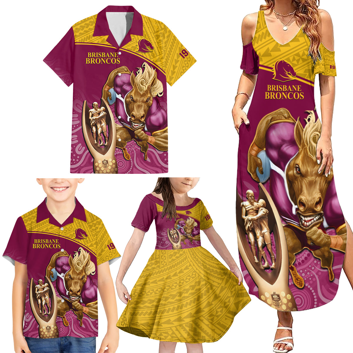custom-brisbane-broncos-rugby-family-matching-summer-maxi-dress-and-hawaiian-shirt-go-champions-2023-mascot-with-polynesian-indigenous-art