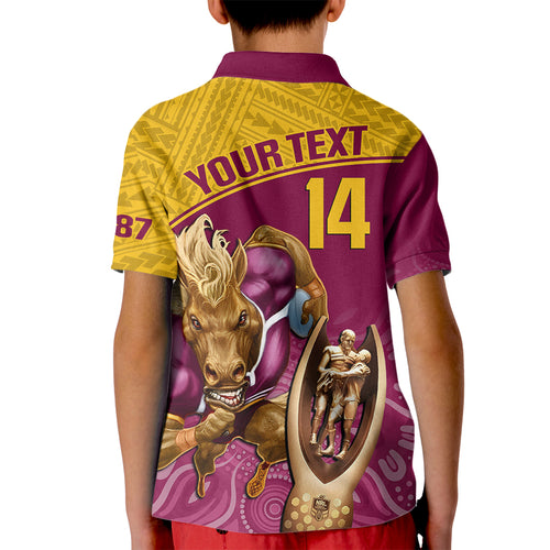 custom-brisbane-broncos-rugby-kid-polo-shirt-go-champions-2023-mascot-with-polynesian-indigenous-art