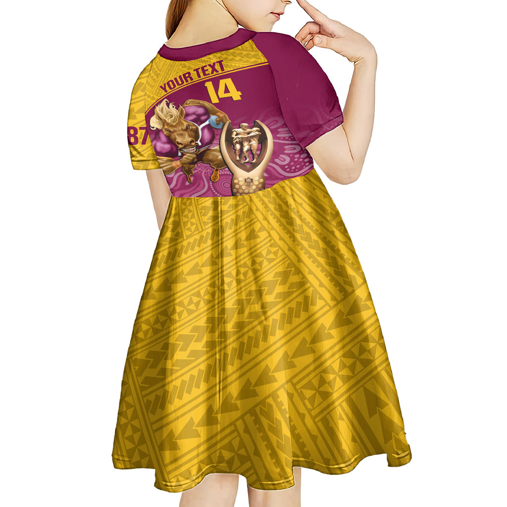custom-brisbane-broncos-rugby-kid-short-sleeve-dress-go-champions-2023-mascot-with-polynesian-indigenous-art