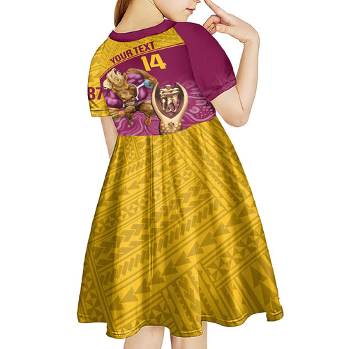 custom-brisbane-broncos-rugby-kid-short-sleeve-dress-go-champions-2023-mascot-with-polynesian-indigenous-art
