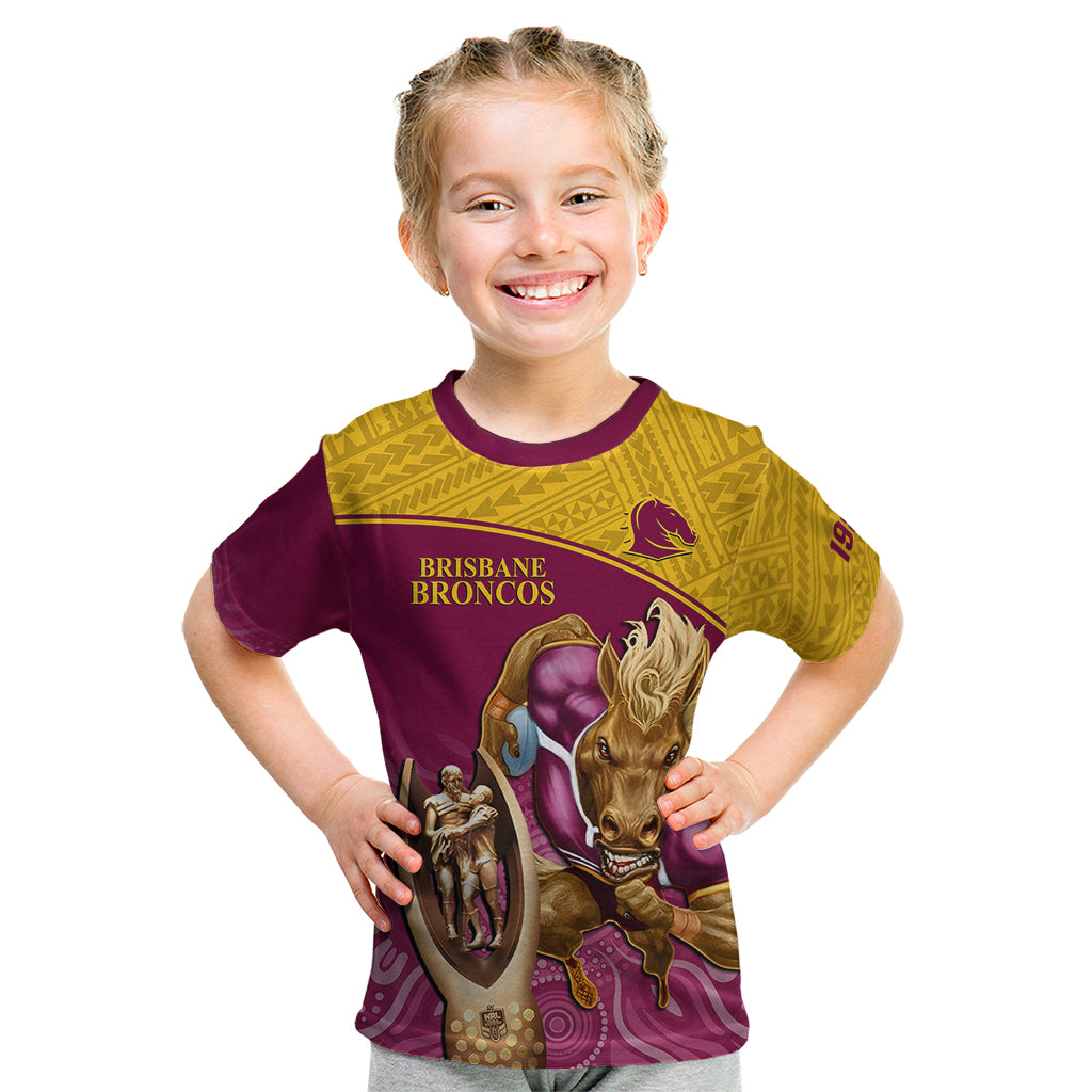 custom-brisbane-broncos-rugby-kid-t-shirt-go-champions-2023-mascot-with-polynesian-indigenous-art