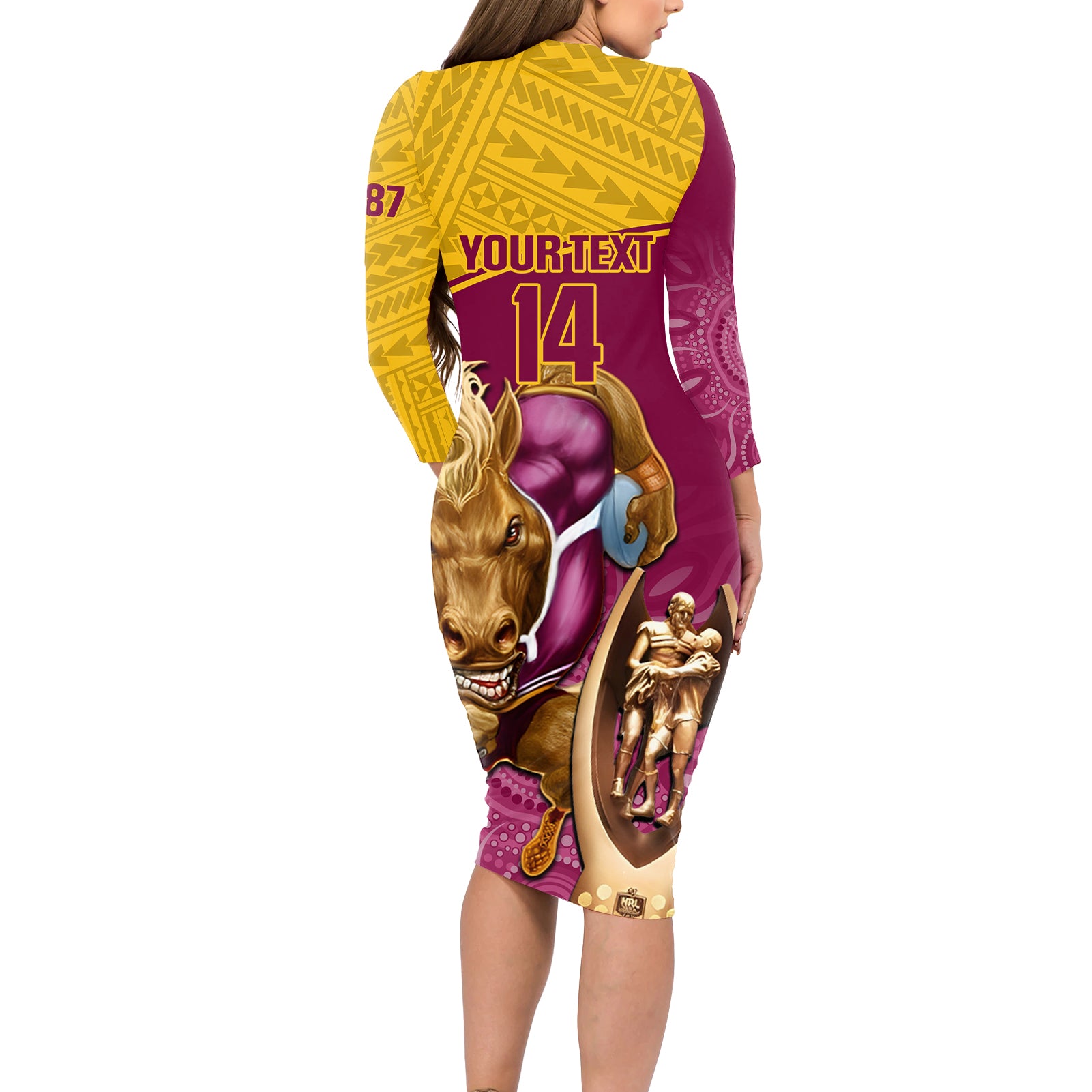 custom-brisbane-broncos-rugby-long-sleeve-bodycon-dress-go-champions-2023-mascot-with-polynesian-indigenous-art