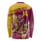 custom-brisbane-broncos-rugby-long-sleeve-shirt-go-champions-2023-mascot-with-polynesian-indigenous-art