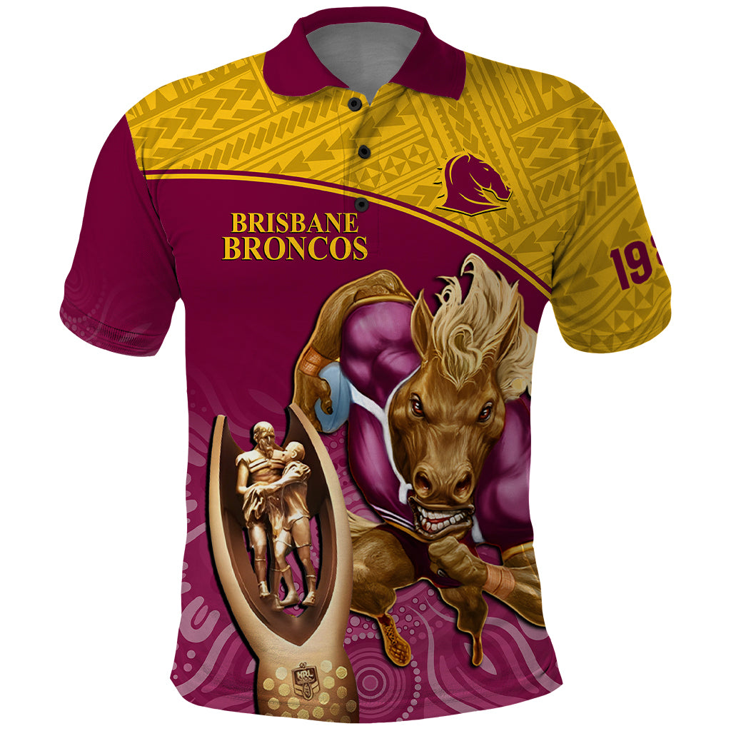 custom-brisbane-broncos-rugby-polo-shirt-go-champions-2023-mascot-with-polynesian-indigenous-art