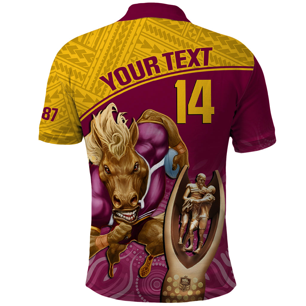 custom-brisbane-broncos-rugby-polo-shirt-go-champions-2023-mascot-with-polynesian-indigenous-art