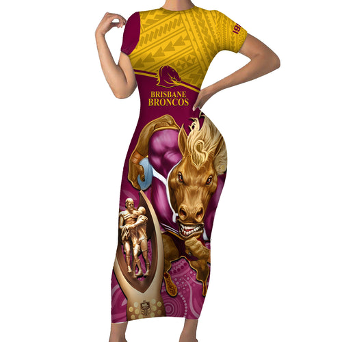 custom-brisbane-broncos-rugby-short-sleeve-bodycon-dress-go-champions-2023-mascot-with-polynesian-indigenous-art