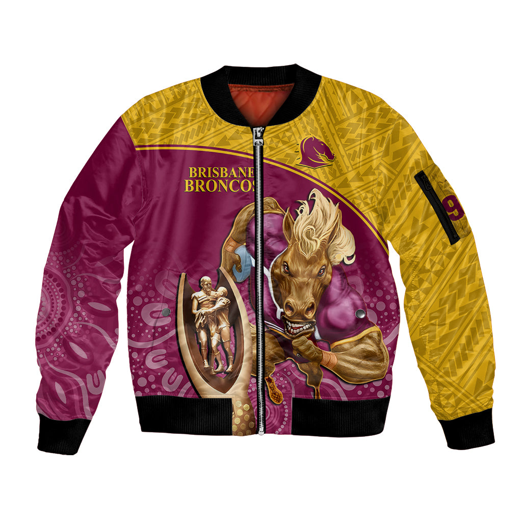 custom-brisbane-broncos-rugby-sleeve-zip-bomber-jacket-go-champions-2023-mascot-with-polynesian-indigenous-art